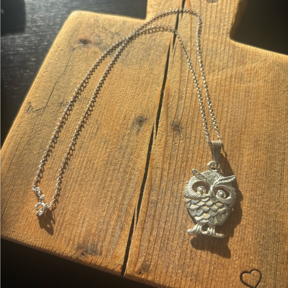 Mexico 925 Silver Owl Pendant Necklace